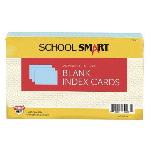 School Smart INDEX CARDS 5X8 UNRULED BLUE PK OF 100 PK IND58BL